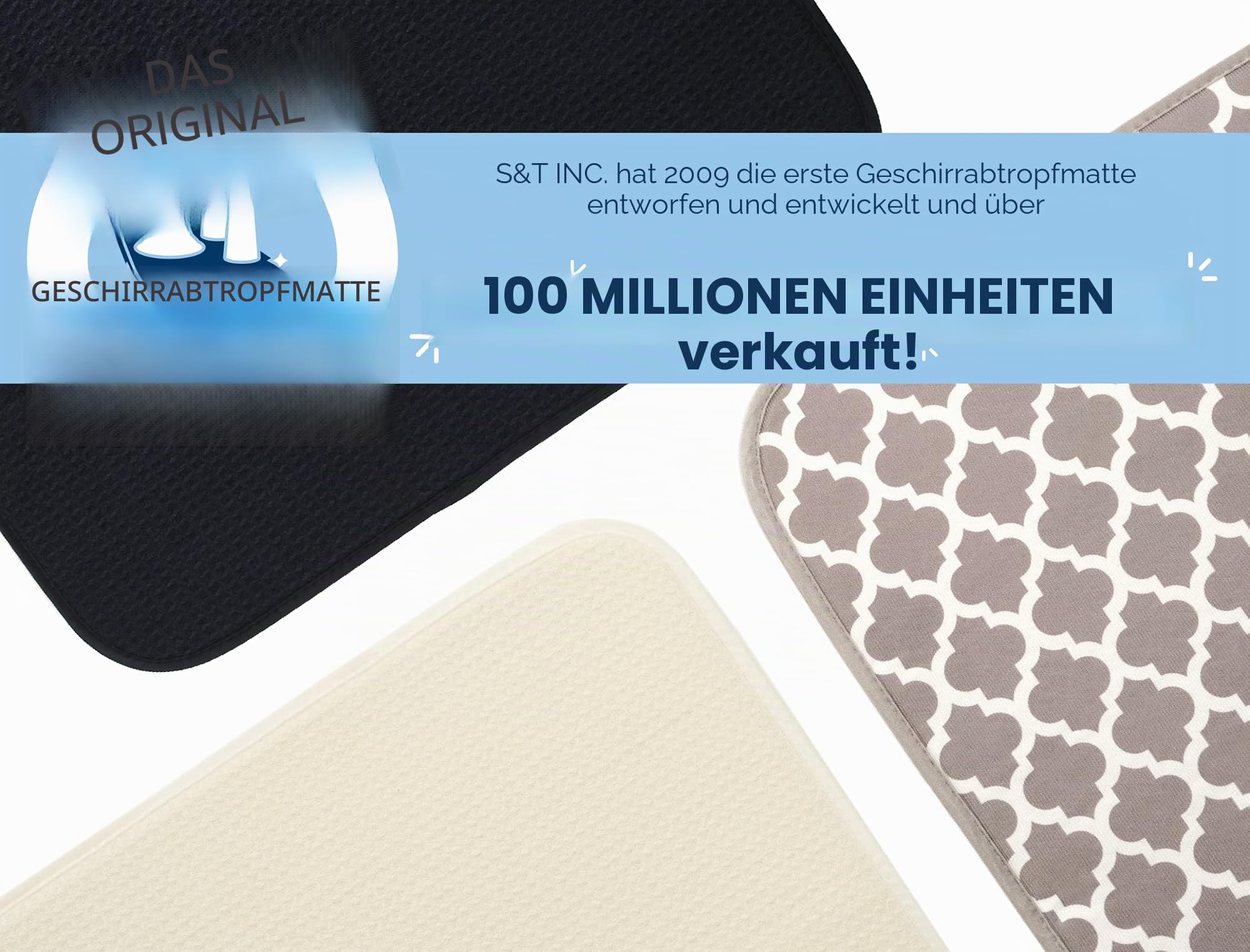 S&T INC. Abtropfmatte für Küche, saugfähig, wendbar, Mikrofaser, 40,6 x 45,7 cm, Dreiecke