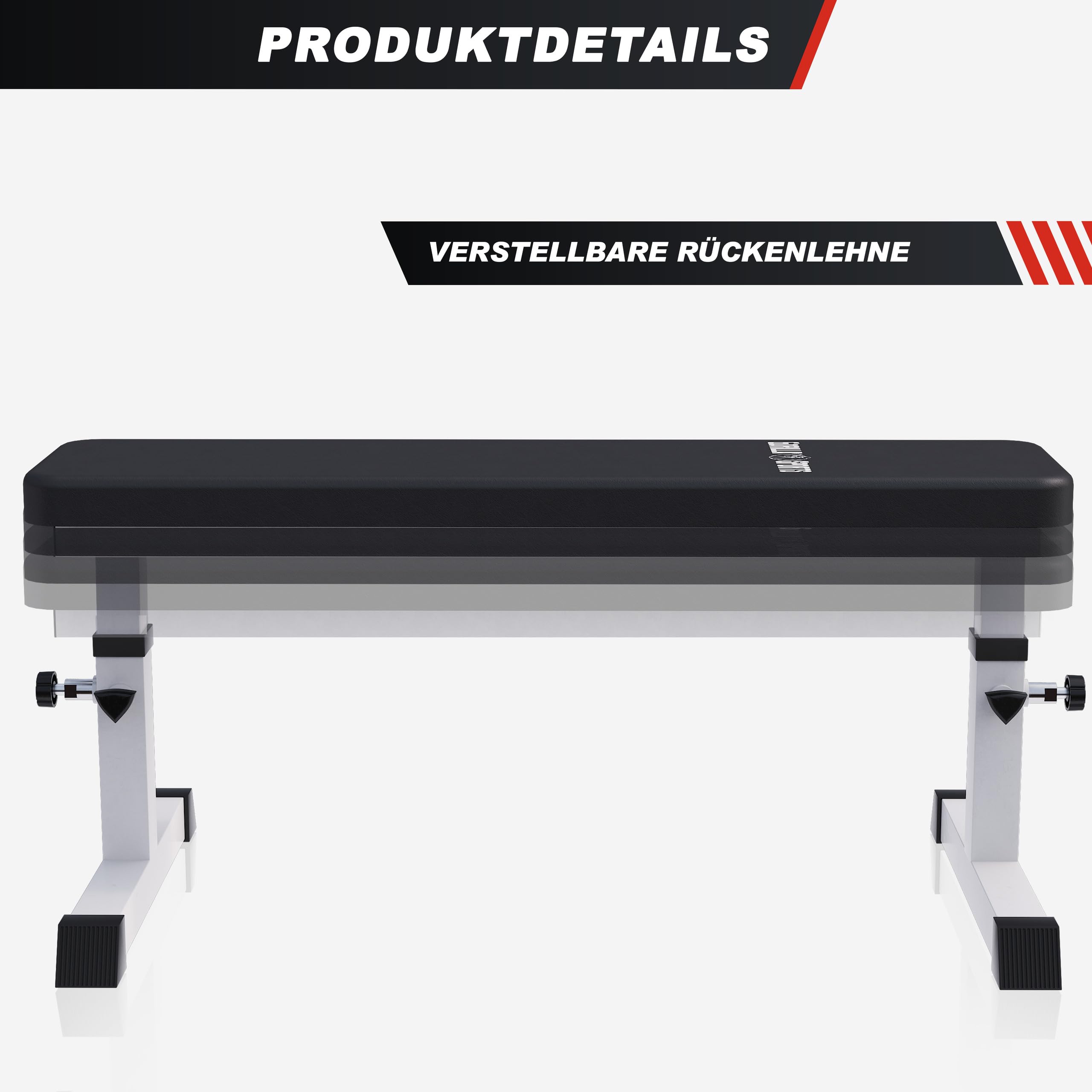GORILLA SPORTS® Banc de Musculation - Hauteur Réglable, 104,5 x 50 x 41 à 46 cm, Charge max. 200 kg, en Blanc - Banc d' Entraînement, Maison, d'Haltérophilie, Plat, Gym, Fitness