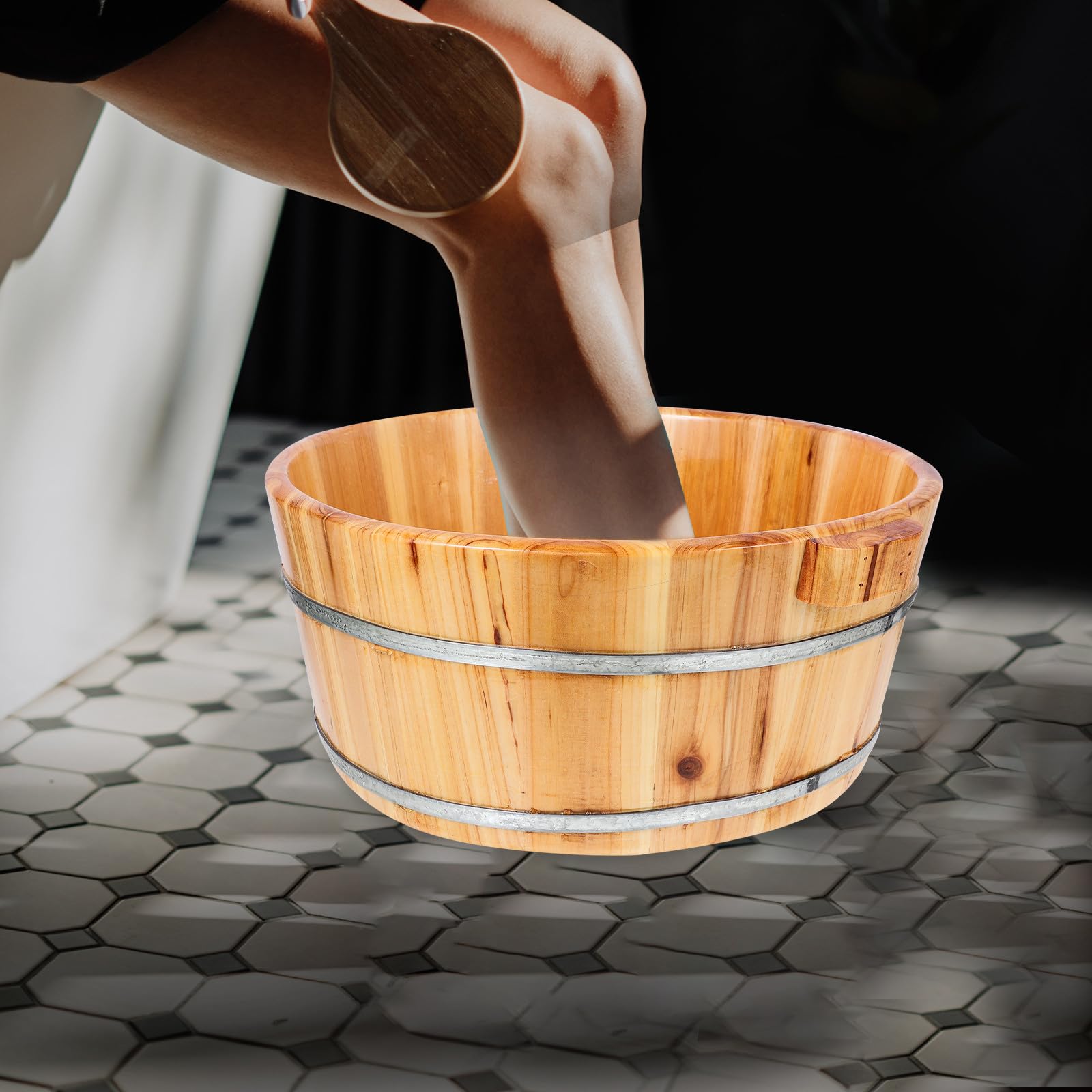 Fußbadewanne aus Holz mit Breiten Griffen Multifunktionales Sitzbad und Handbad für Fußpflege Leichtes Design für Zuhause Geeignet für Eltern und Freunde