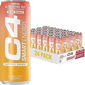 C4 Smart Energy Drink - Sugar Free Performance Fuel & Nootropic Brain Booster, Coffee Substitute or Alternative | Blood Orange Yuzu 12 Oz - 24 Pack