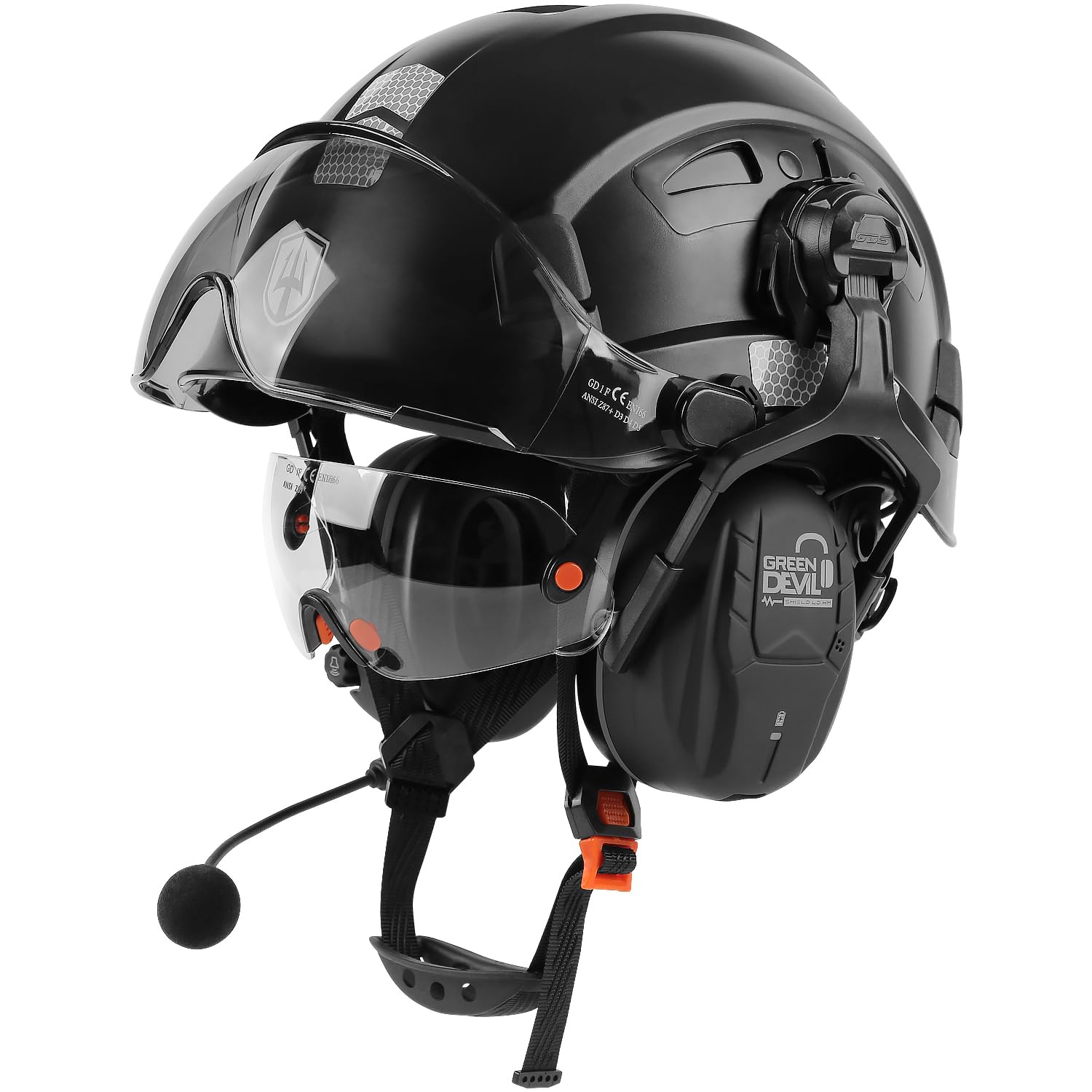 GREEN DEVIL Hard Hat Safety Helmet with Visor and Bluetooth Ear