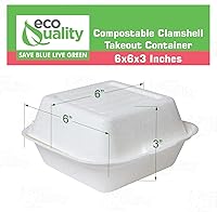 Vista 3 de Recipientes de comida para llevar con cubierta cuadrada compostable con bisagras de 6x6,Contenedores desechables para llevar, contenedores