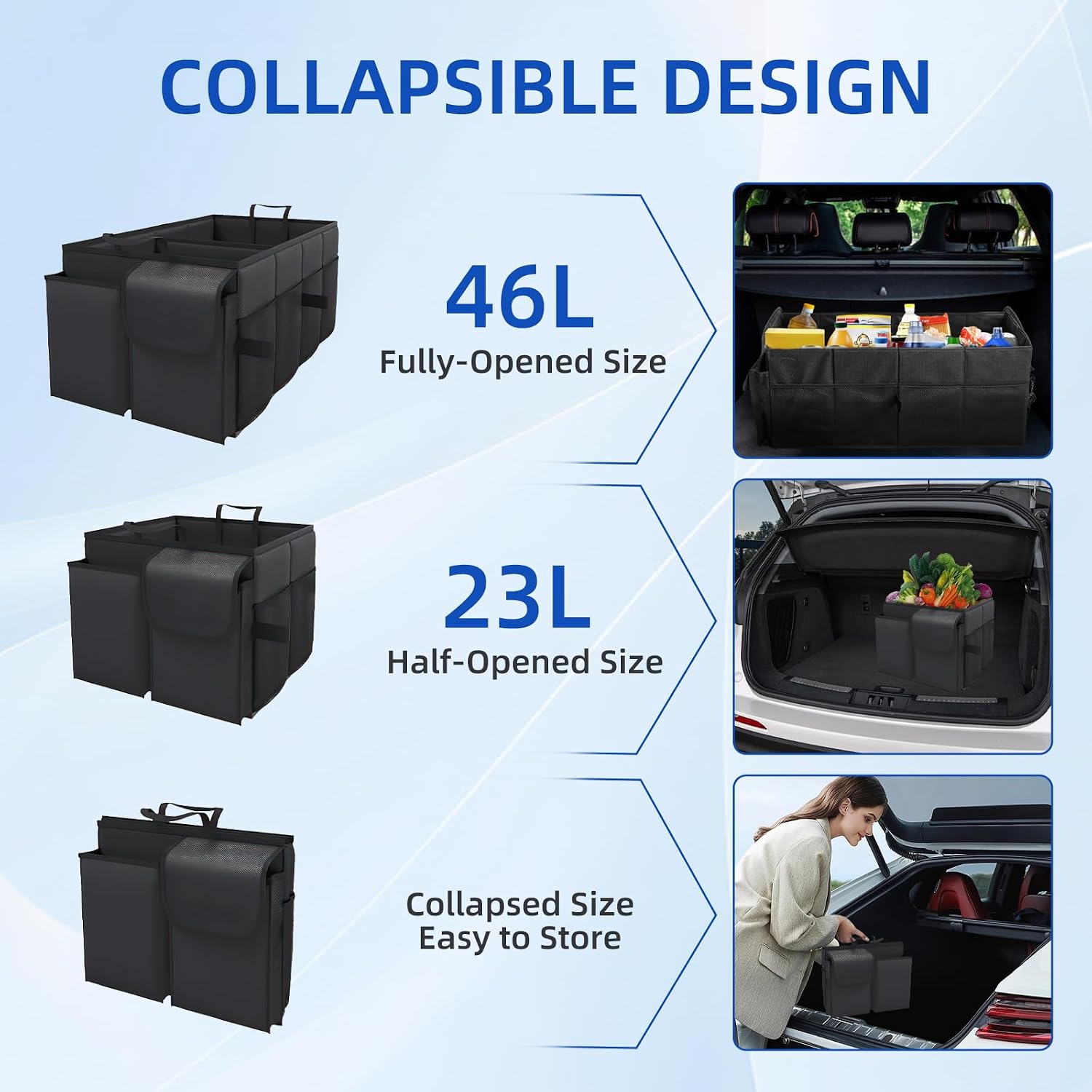 Folding Car Trunk Organizer: 46L Universal Storage Bag with Extra Pockets and Reinforced Walls – Car Accessories 54 x 32 x 27 cm image 4