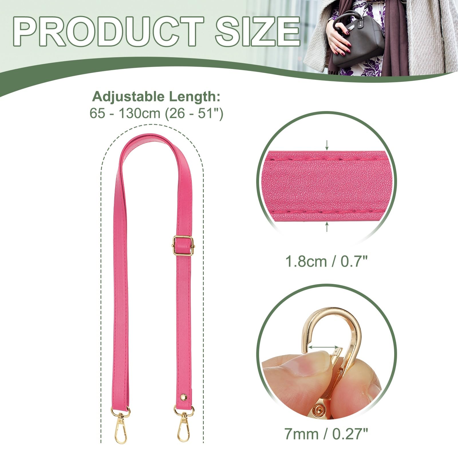 YELARXI Purse Strap Replacement PU Crossbody Adjustable Long Strap with Gold Swivel Clasps - Image 2