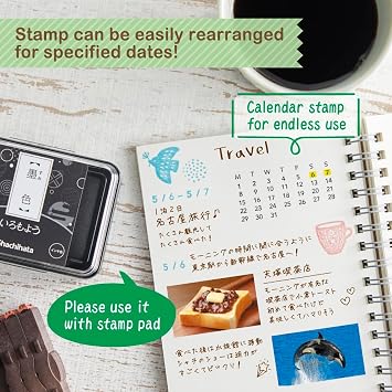 Perpetual Calendar Stamp Set, Shachihata GRJ-5ACE | Connected date and number stamps for planners, journals, scrapbooks, calendars, office records and craft projects