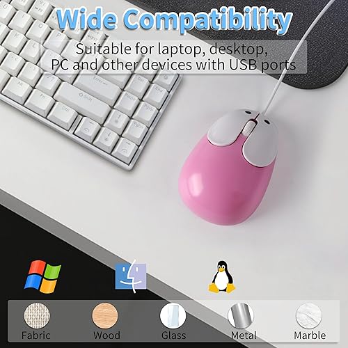 Miniatura 7 de Ratón con cable USB con cable USB con forma de conejo de dibujos animados con cable de 4.59 pies, 3 botones, portátil, pequeño, kawaii, conejito,