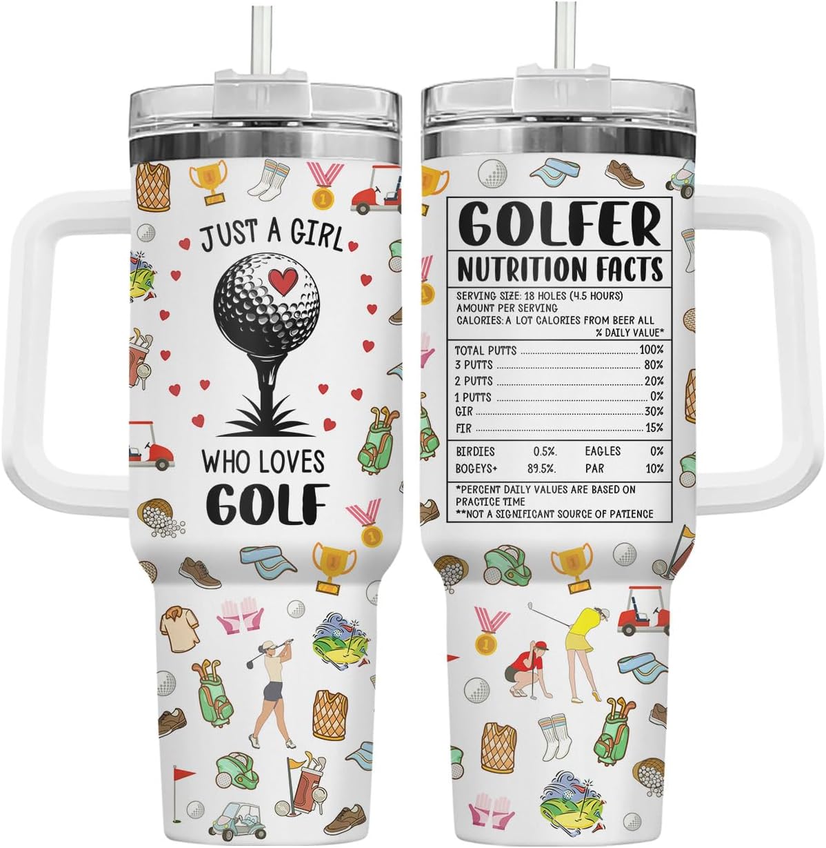 34HD Golf Tumbler 40oz with Handle, Just a Girl Who Loves Golf Sports Gift