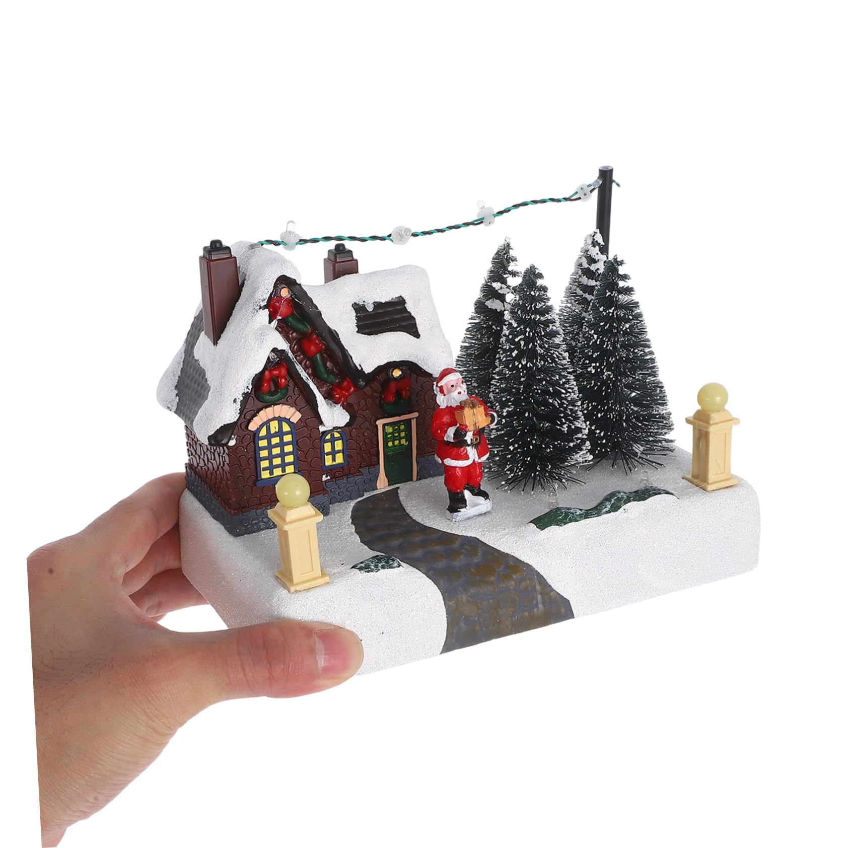 Adornos Luminosos Navideños Casa de Pueblo Caja Musical Decorativa de Resina Adorno Navideño de Escritorio para Decoración Festiva de Casa Iluminada