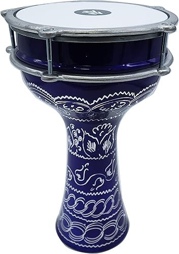 Miniatura 17 de ZAZA Percussion Darbuka de aluminio de 16 '' de longitud, tambor Doumbek turco de cabeza sintética sintonizable de 8 pulgadas (negro)