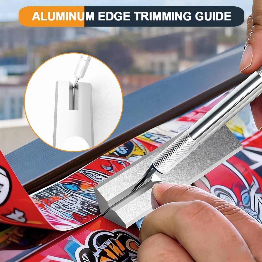 Aluminum Edge Trimming Guide and Cutting Template Tool with 3 Handles and 13 Multi-Structure Blades, Accurate Edge Trimmer & Marking Template Set for Vinyl Wraps, Wallpaper, Films, Signage & Crafts
