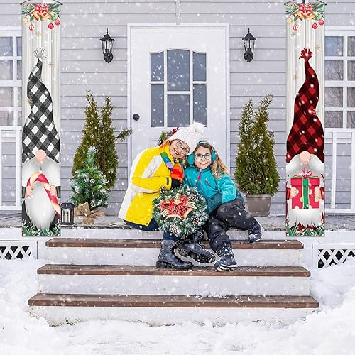Miniatura 4 de Cartel de gnomo de Feliz Navidad para porche, diseño de Tomte nórdico, búfalo nórdico, a cuadros, decoración para puerta delantera