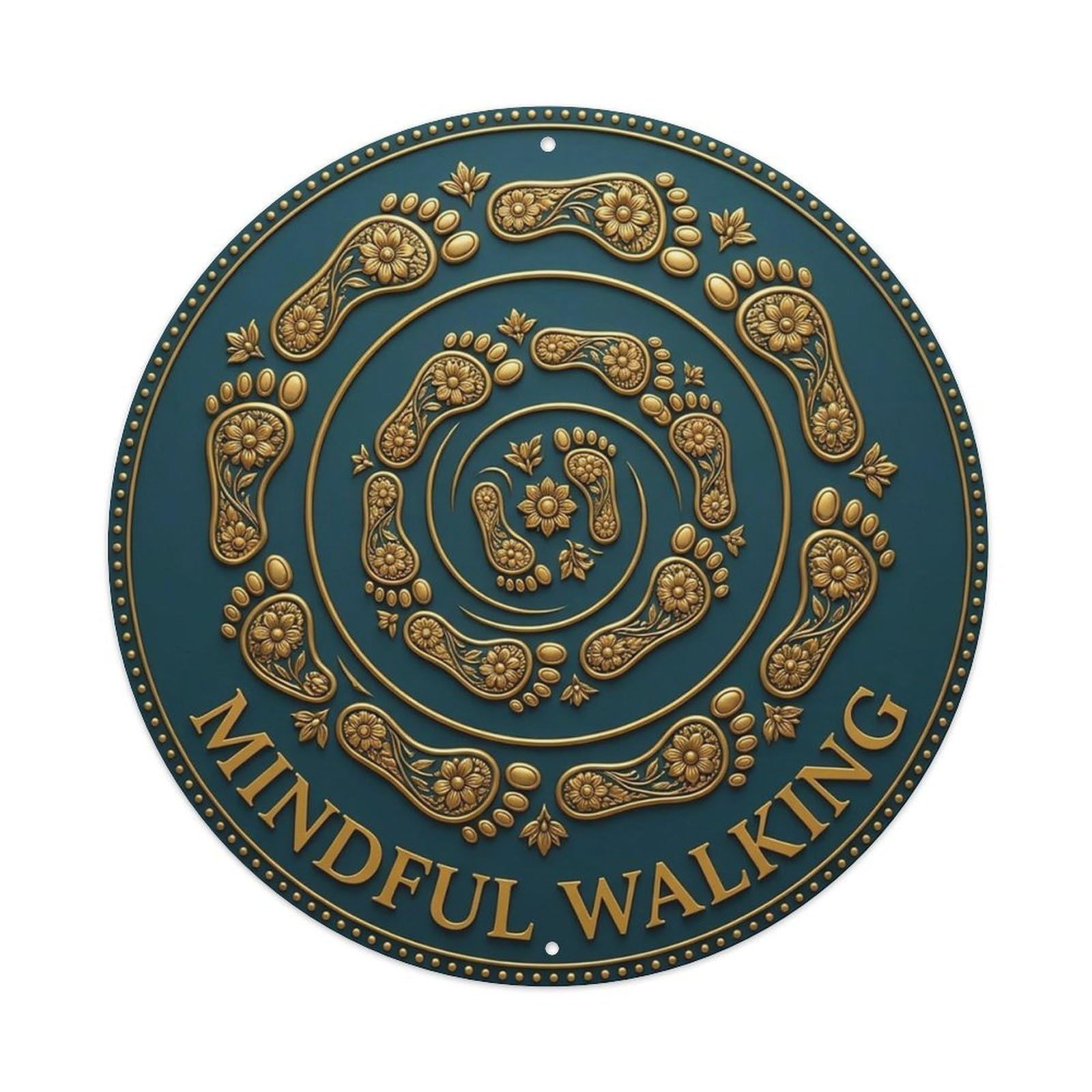 Vintage Mindful Walking Flower Zen Yoga Metal Tin Sign