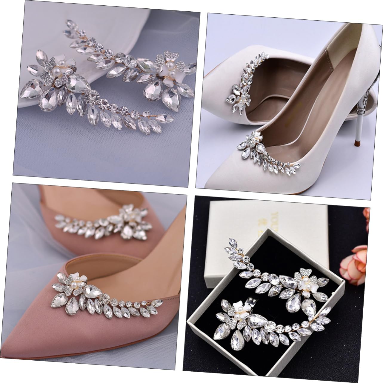 1 Pair Delicate Pearl Rhinestone Shoe Ornaments Removable Wedding Shoe Buckles for Brides for Parties and Daily Wear