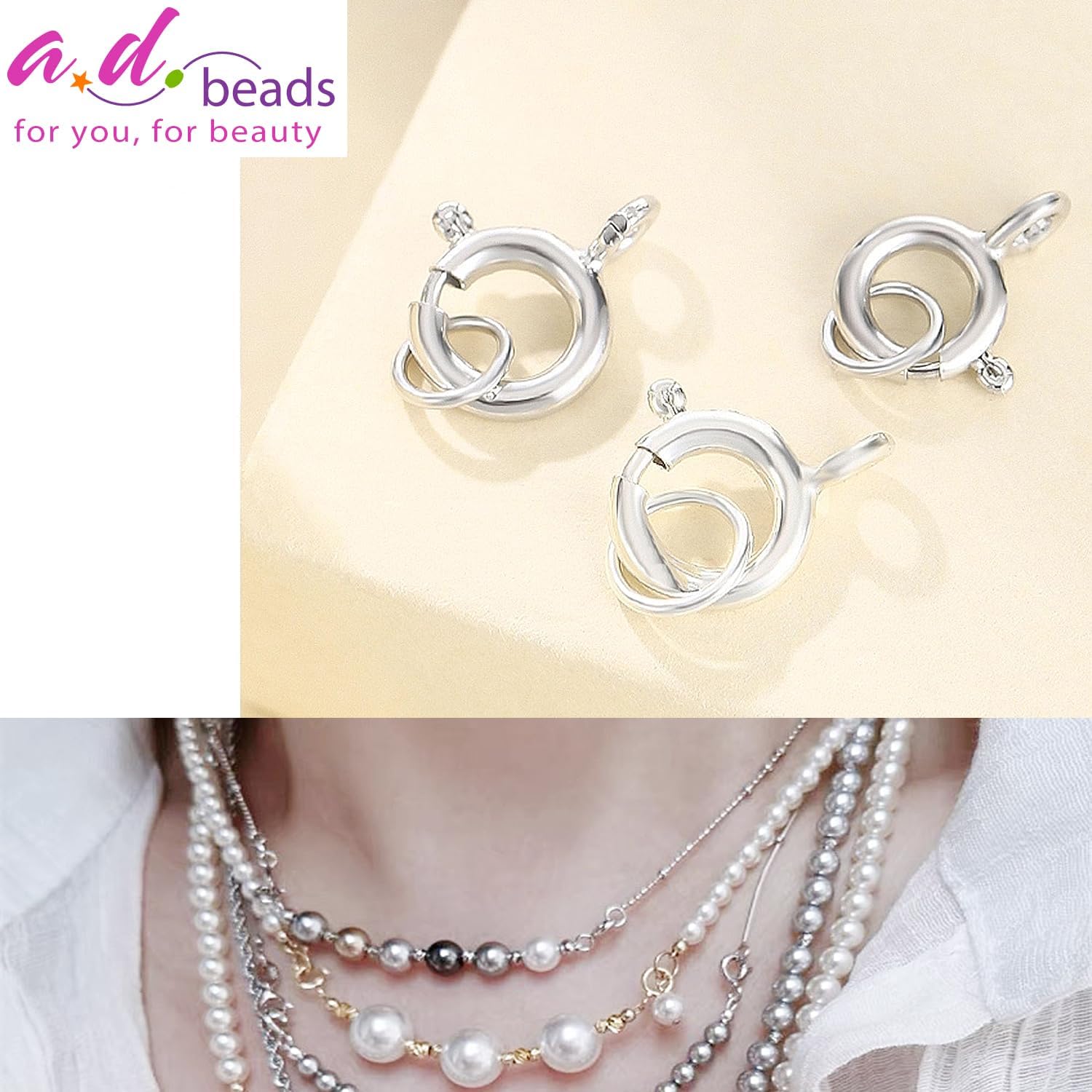 AD Beads Spring Clasps 14K Gold Plated and Silver Plated with Open Jump Rings Round Clasps for Necklaces Bracelet Or Jewelry Making (50Pcs Silver Plated) - Image 7