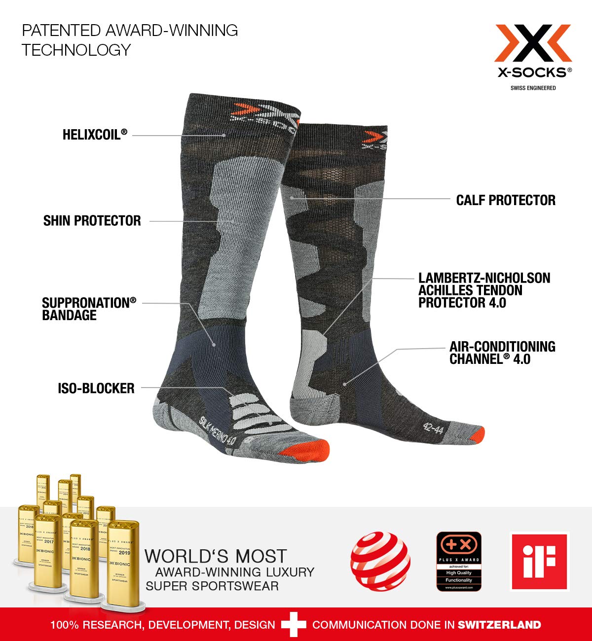 X-Socks Ski Junior 4.0 Anthracite Melange/Galactic Blue Chaussettes de