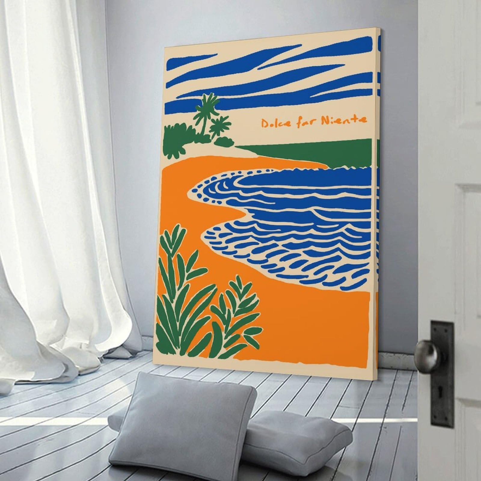 Junmoney Decorative Canvas Print Dolce Far Niente Beach Illustration, 24x36inch(60x90cm), for Lounge, Bedroom Or Personal Spaces, A Wall Art Gift for Fresh Interiors