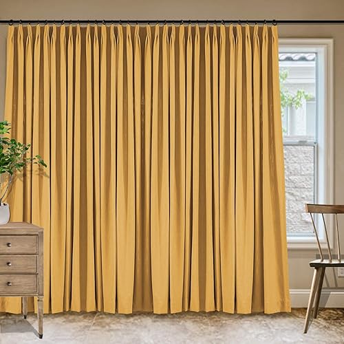 Miniatura 170 de Frelement Cortinas plisadas de lino de algodón extra anchas para oscurecer la habitación, 120 pulgadas de ancho x 96 pulgadas de largo, cortinas