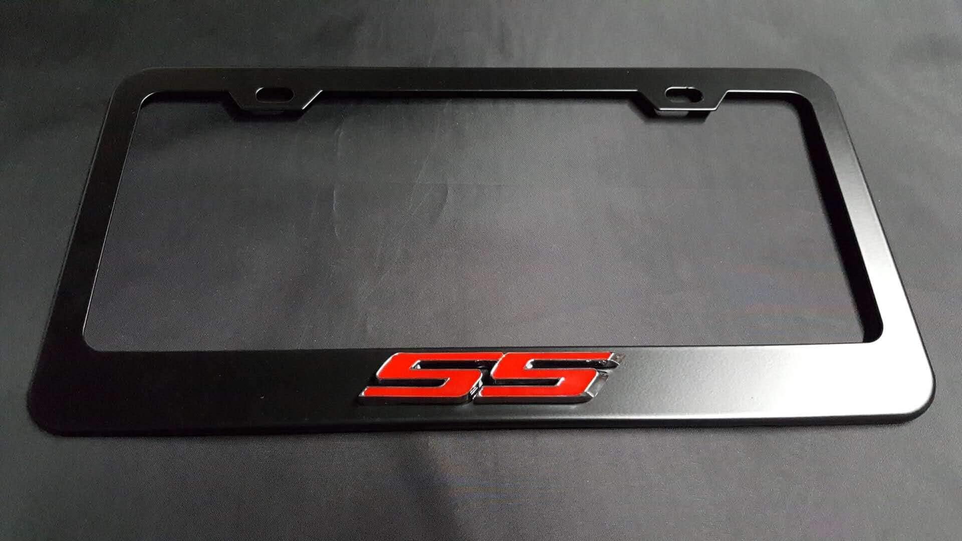Usudu 3D SS Logo Emblem Stainless Steel License Plate Frame Rust Free W/Bolt Caps (Black)