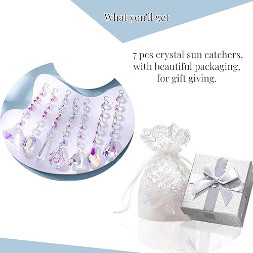 Miniatura 3 de Bronlama Atrapasoles con cristales, 7 piezas colgantes de cristales para ventanas, cristales de colores, prismas de cristal, cuentas para