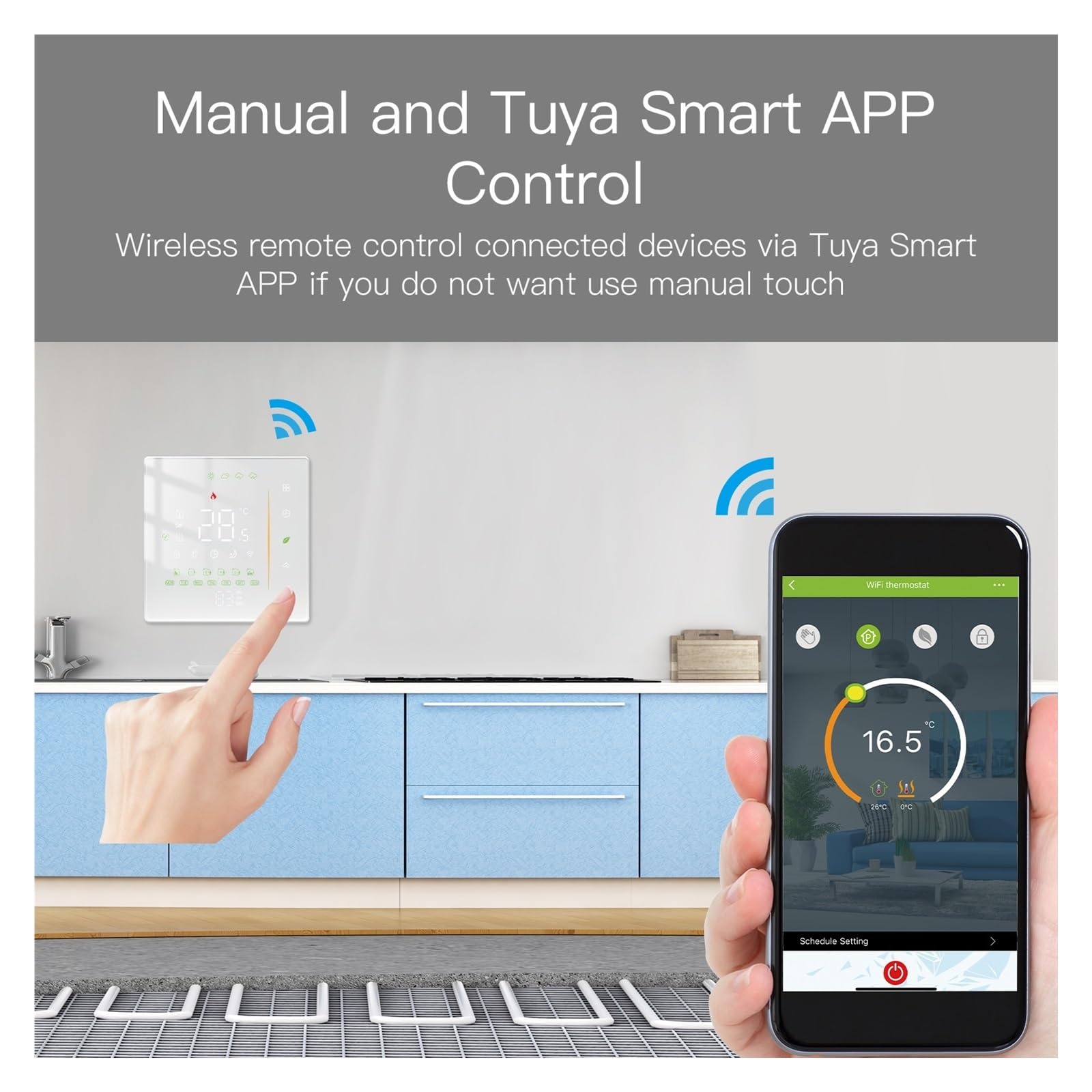 Termostat WiFi Bezprzewodowy regulator temperatury w pomieszczeniu wody/elektrycznego ogrzewania podłogowego Kocioł gazowy Wilgotność APP Praca Informacja O ZgodnośCi(WHT-006-GB-WH-MS)