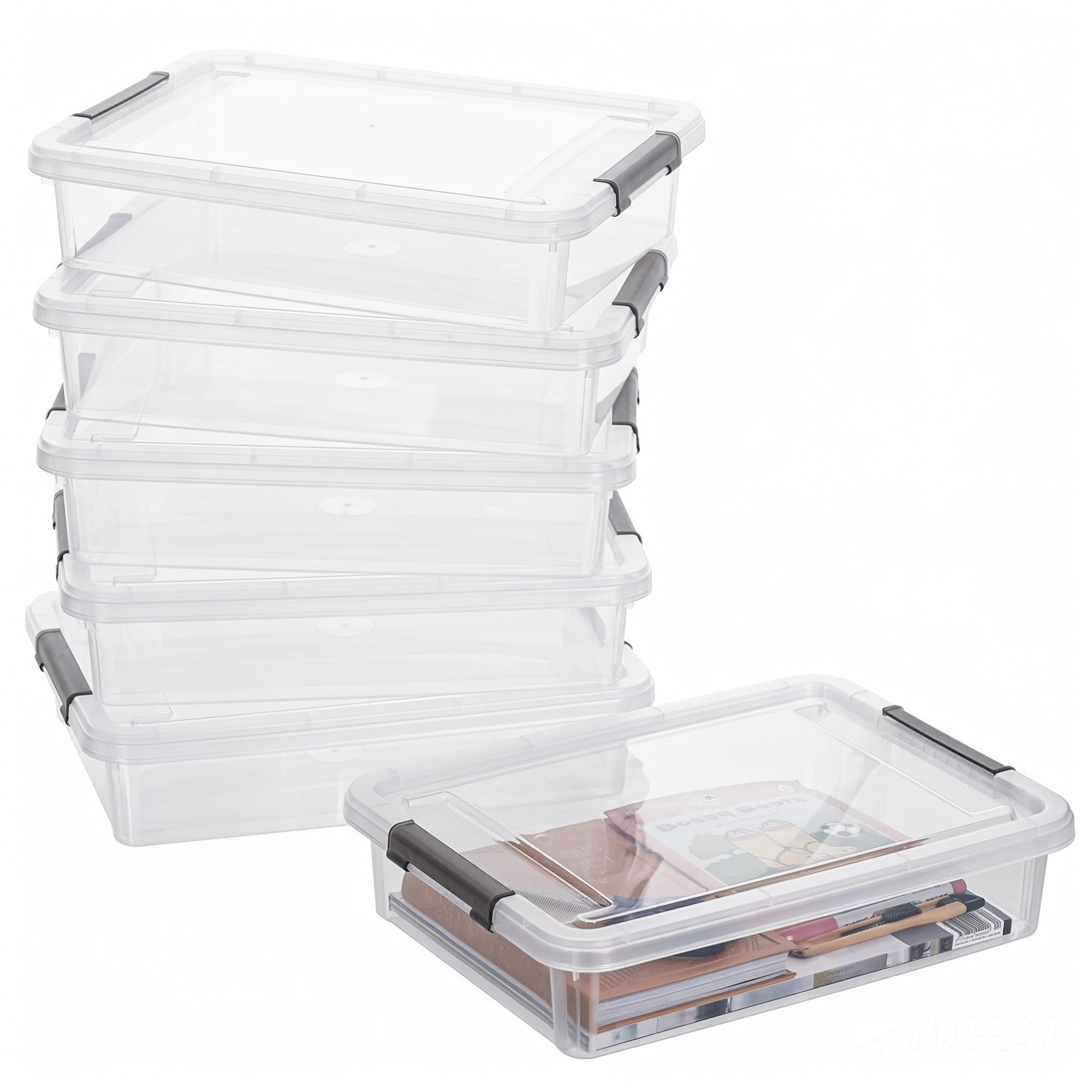 Citylife 6PC Storage Bins with Lids, Stackable Plastic Box, Paper Storage