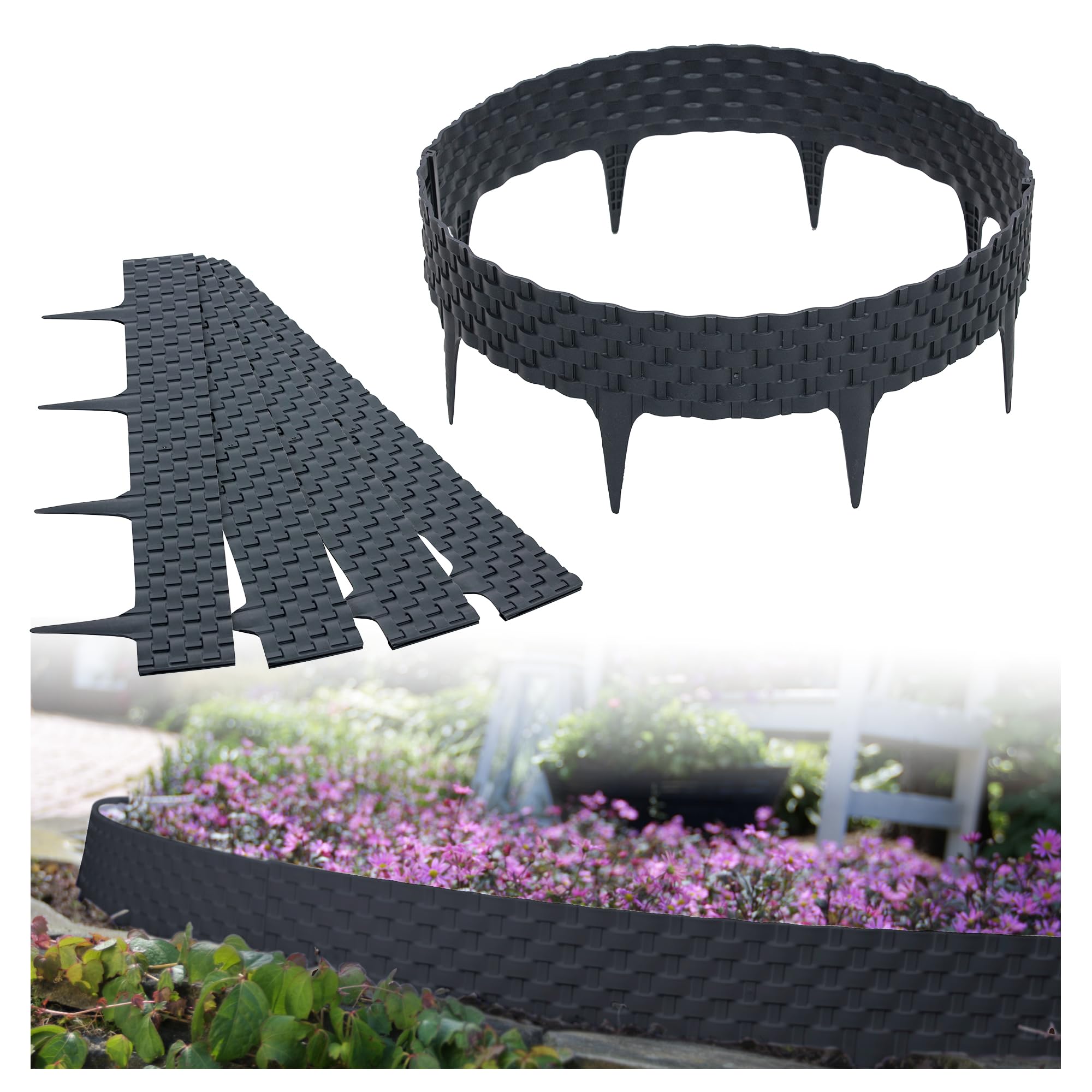 Bordo Aiuole Effetto Rattan - 5m Grigio - Recinzione Giardino Modulare