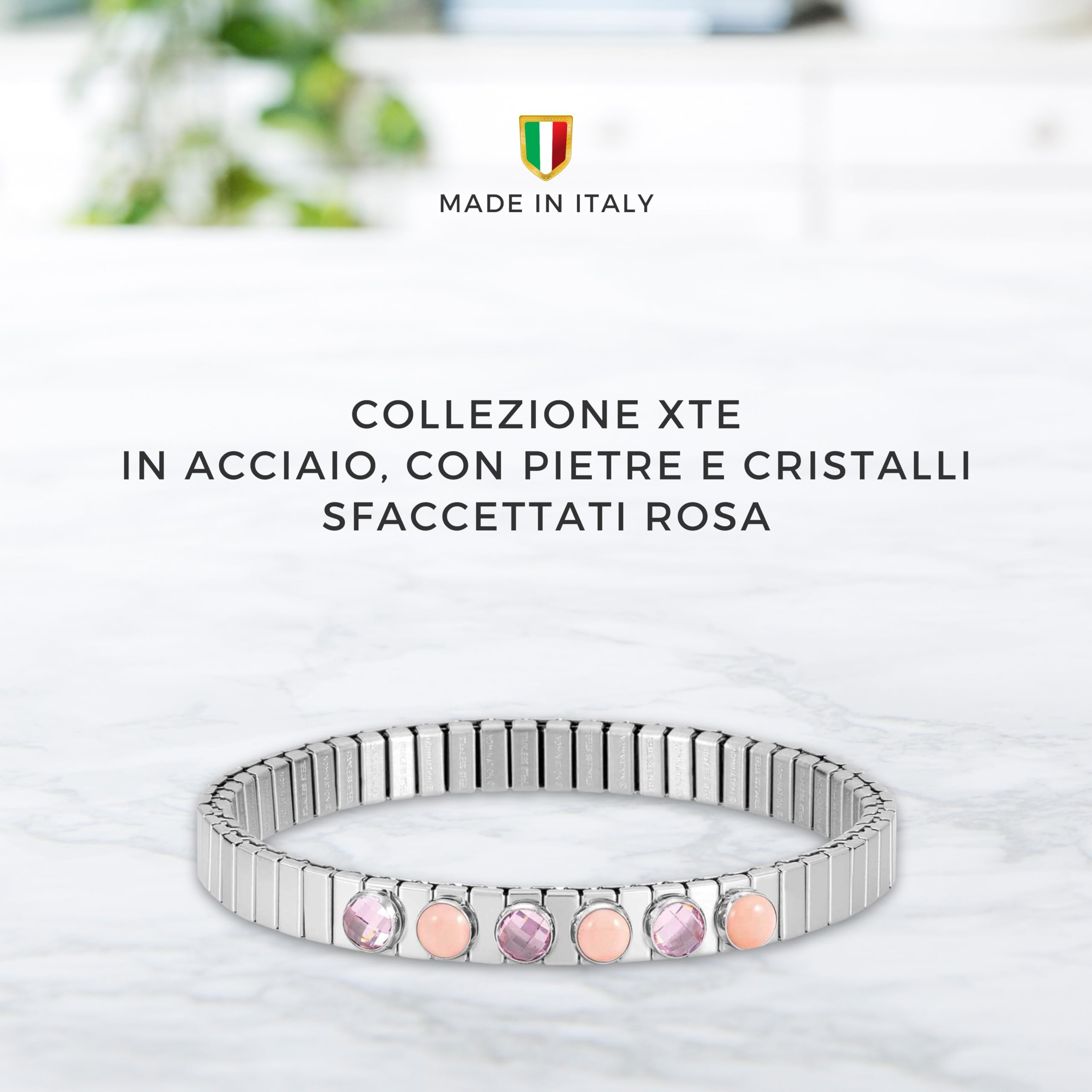 Nomination | Bracciale Donna in Acciaio con 3 Pietre e 3 Cristalli Sfaccettati – Bracciale Elegante Realizzato in Italia - Misura Estendibile 18/19 cm