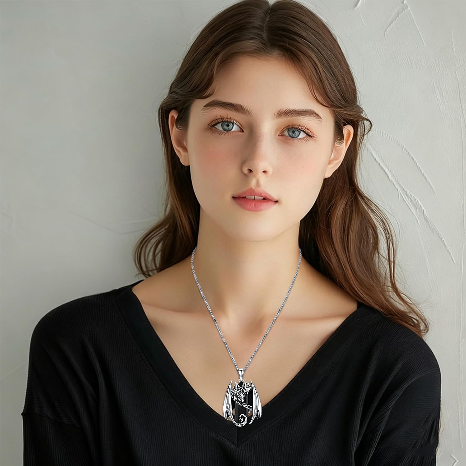 Aniu Wikinger Drachen Halskette mit Kristall, Nordischer Drache Anhänger Kette für Herren Damen Heilsteine Amulett Schmuck Kristallkette