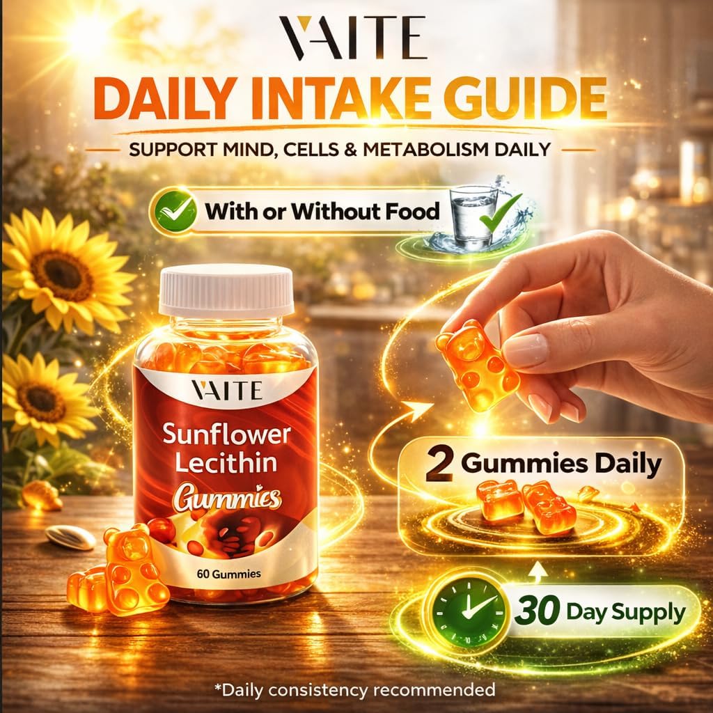 Sunflower Lecithin Extract Gummies 800mg - Vegan, Non-GMO, Soy-Free & Gluten-Free - Cognitive Health & Daily Nutrition - Easy-to-Digest, Plant-Based Wellness Chews for Adults - 60 Chewables
