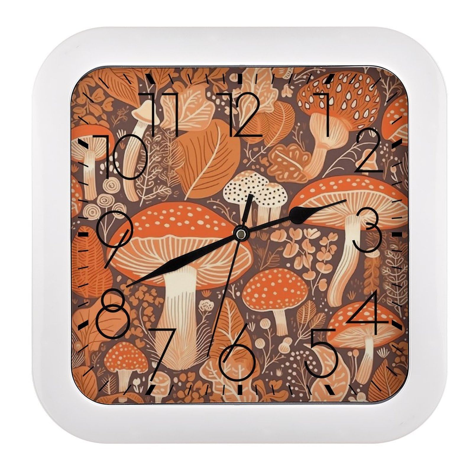 NTVOWPZO 10 Inch Wall Clock Cartoon Mushroom Battery Operated Wall Clocks Silent Non-Ticking Square Wall Clock for Living Room Kitchen Home Office Wall Decorative Clocks