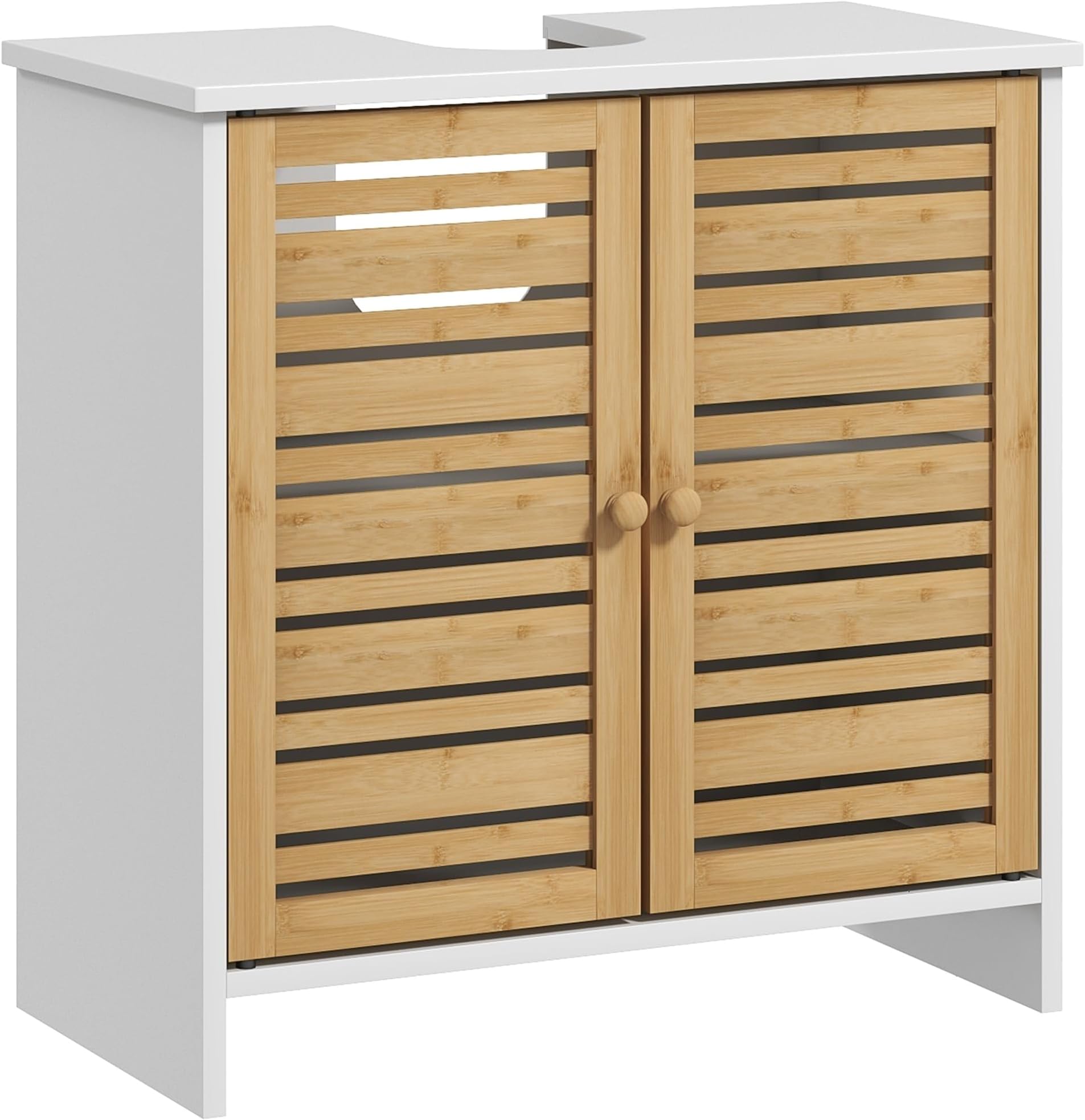 Meuble sous lavabo, 2 Compartiments derrière Les Portes, pour Lavabo sans Colonne, avec Pieds, 30 x 60 x 60 cm, Blanc Nuage - Maison