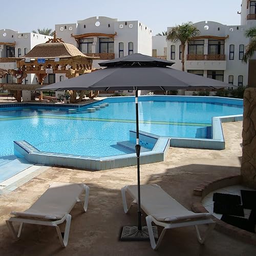 Miniatura 7 de C-Hopetree Paraguas de mercado de patio al aire libre doble de 9 pies con luces LED solares e inclinación