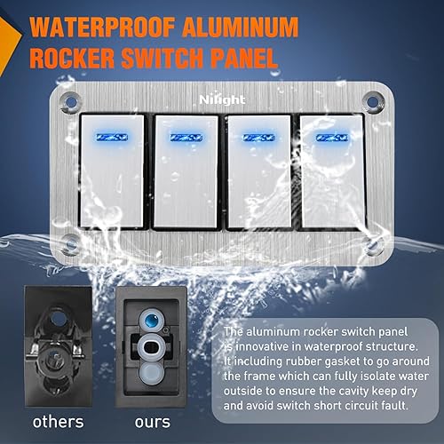 Vista 91 de Nilight Panel de interruptor basculante de 4 bandas, 5 pines de encendido y apagado, soporte de aluminio de 12 V, 24 V, interruptores Verde