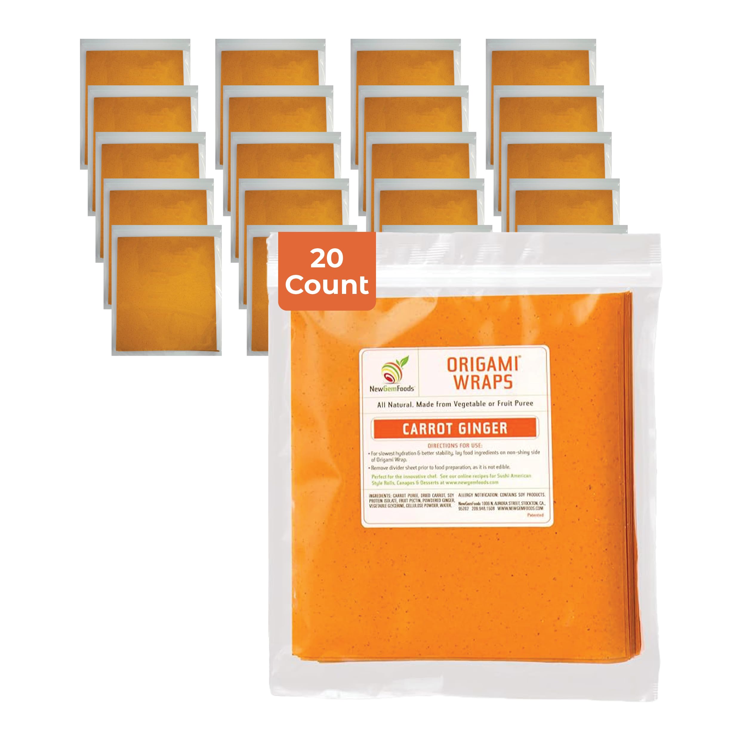 - Carrot Ginger Sushi Wraps (20 Count) – Plant-Based, Vegan, Gluten-Free Low-Carb Wraps – Non-GMO, Paleo Seaweed Substitute Made with Real Vegetables