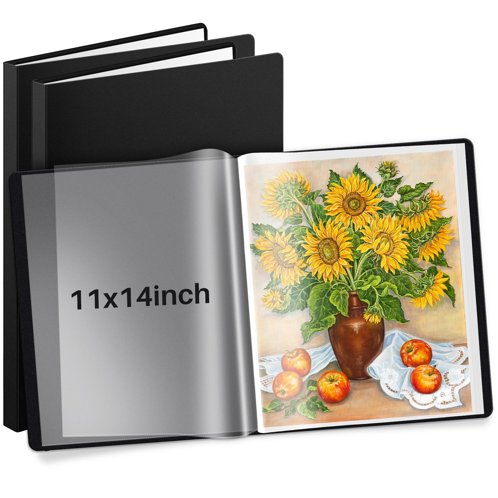 Affrolling 3 Pcs 11"x14" Art Portfolio Binder with Plastic Sleeves Large Portfolio Folder Binder with Clear Sheet Protectors, Display 24 Pocket 48