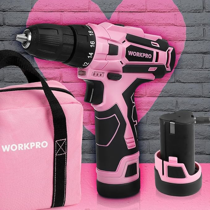 WORKPRO Taladro Atornillador Inalámbrico Rosa con Set de Extractores miniatura 2