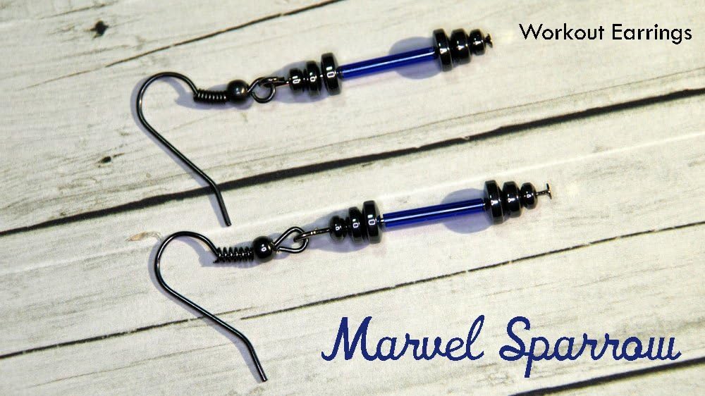 Workout Earrings - Bench Press 150 lbs - New Years Resolution - Get in Shape - Electric Blue and Gunmetal - Hematite & Glass
