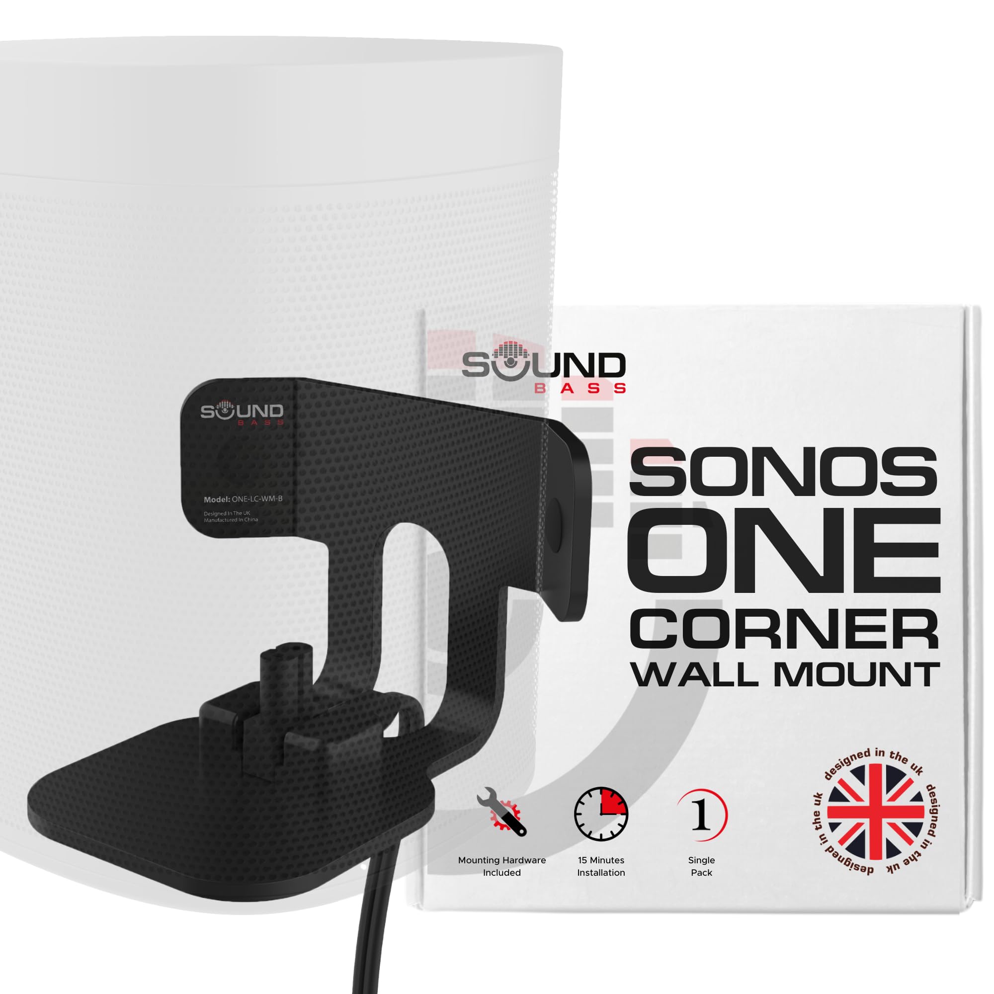 Sound Bass ONE Corner Wall Mount Bracket, Low Profile, Black, Single (1pc)