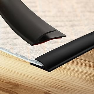 [New Upgrade] Floor Transition Strip, Self Adhesive Rubber Rug Gripper Tape Carpet Edge Trim Strip, Wood Tile Laminate Transition Cover Doorway Gap for Threshold Height Less Than 6mm (Black, 6.6ft)