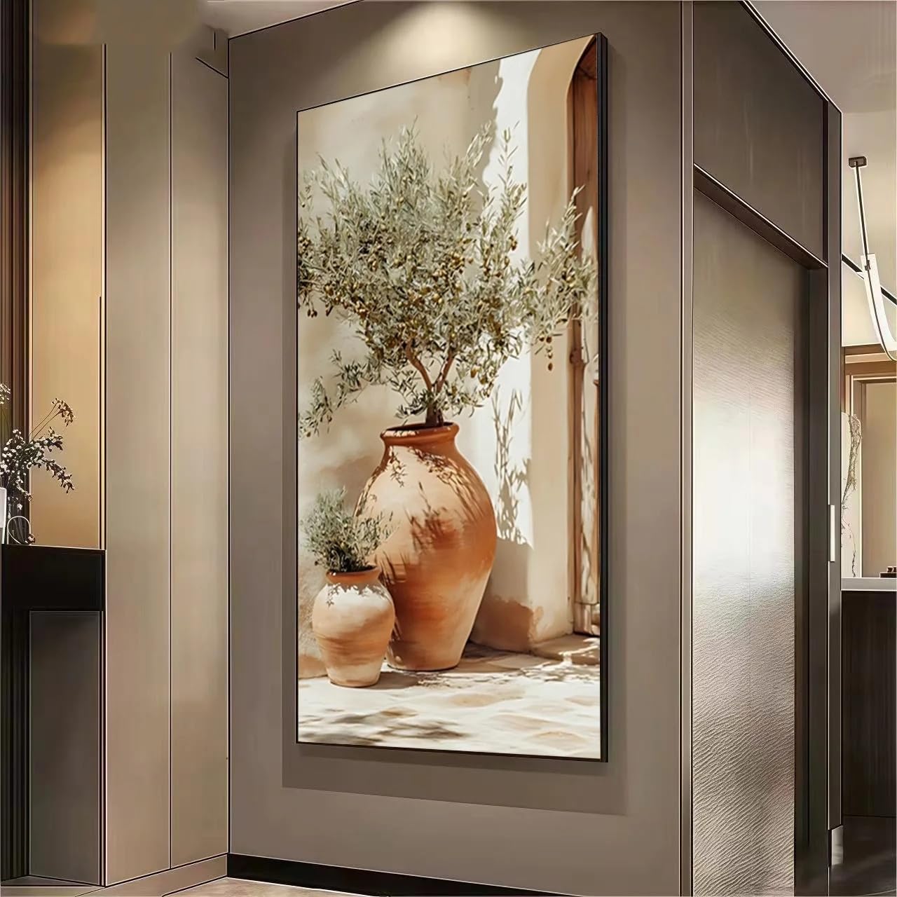 GKUVBF Quadro moderno astratto su tela, stampa artistica raffigurante un ulivo in un grande vaso di terracotta, ideale per l'arredamento di casa (60x120 cm/senza cornice).