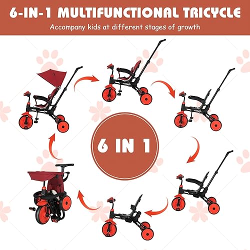 Miniatura 2 de Triciclo 6 en 1 para niños pequeños con barandilla desmontable para niños de 1 a 5 años, triciclo ajustable para niños, bicicleta para niños