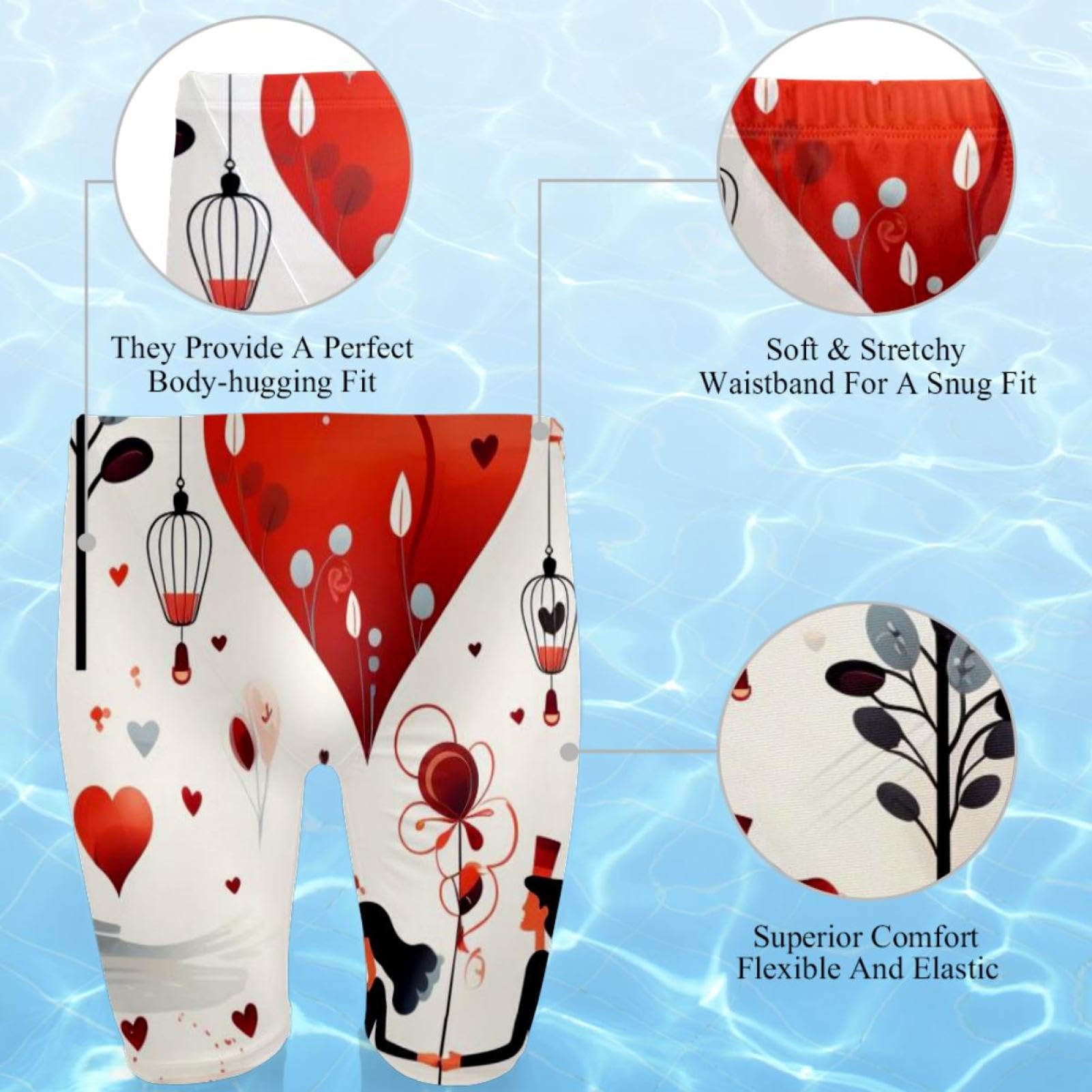 Valentine's Day Swimsuit for Men & Boys,Competition Lap Swim Suit, Square Leg Endurance Training Multicoloured