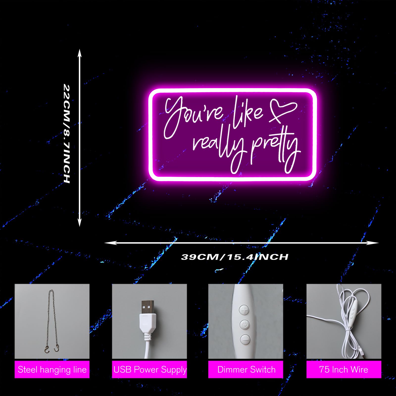 Letrero de neón para decoración de pared, luz de neón LED rosa alimentada por USB para dormitorio, despedida de soltera, habitación de adolescentes con interruptor regulable