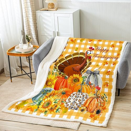 Miniatura 8 de Manta de vellón de pavo de Acción de Gracias, manta de cama de felpa de calabaza de otoño, tamaño individual para niños, niñas y adolescentes, manta