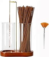 Gvoeqoi Incense Holder with 2 Tall 15cm Glass Bottles & Wooden Base - Ash Catcher Burner for Sticks, Safe Desktop Decor
