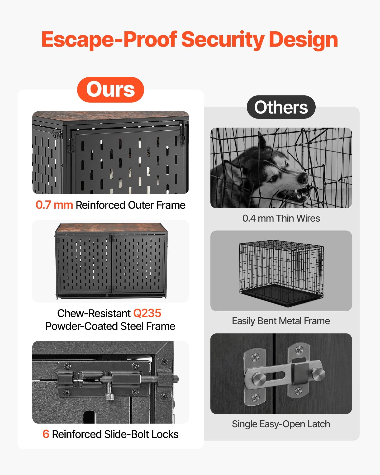 VEVOR Jaula para Perros, Perrera con Bandeja Inferior y Estante Superior, 3 Puertas y 6 Pestillos, Marco de Acero, Patas Ajustables, Mueble Auxiliar para Almacenamiento, Caseta para Perros Grandes