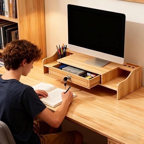 Miniatura 9 de Desktop Computer Riser, With Storage Organizer, 48.8x20x10.5cm, Wooden Desk Organizer, Computer Monitor Shelf, Easy To Assemble And Use, For Home