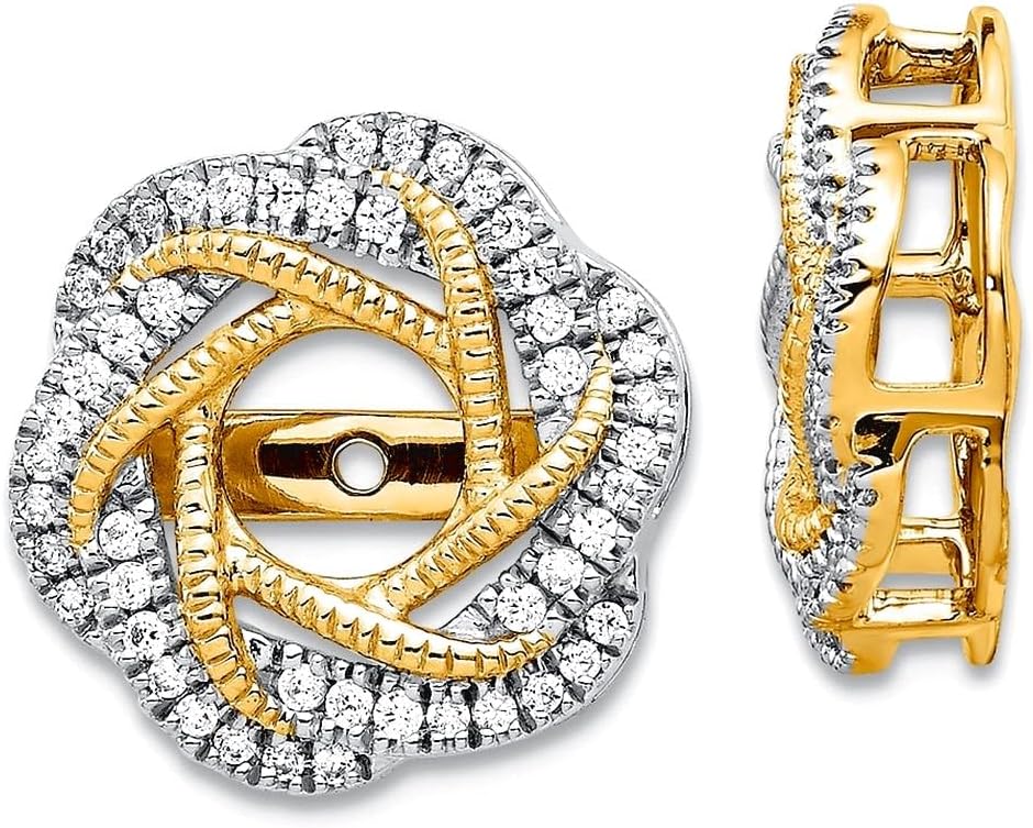 14k Yellow Gold Diamond Jacket Earrings 14x14mm Wide Earring Jacket for Women