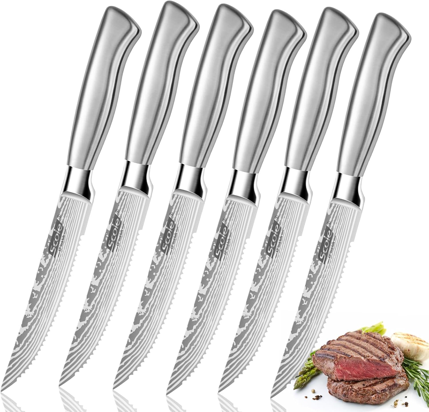 Steak Knives, 4.5 Inches Steak Knife Set Of 6, Dishwasher Safe Serrated Steak Knives German Stainless Steel Dinner Knives With Gift Box