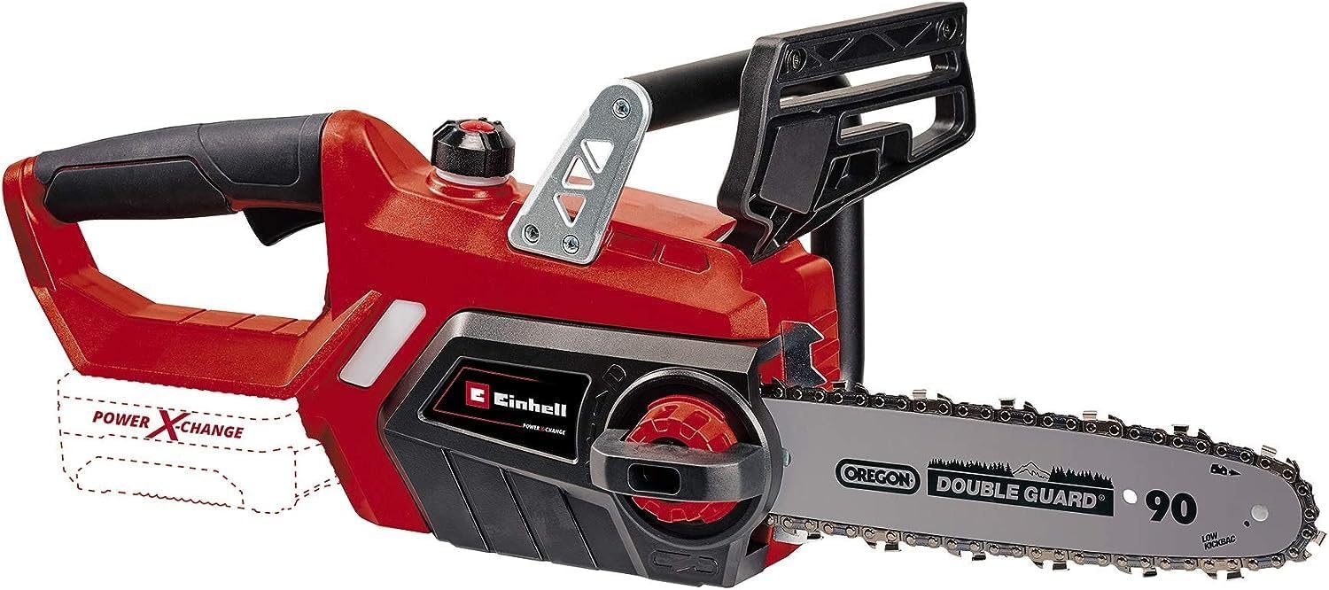 Einhell Ge-Lc 18/25 Li - Solo Piła Łańcuchowa, Czarny/Czerwony, ‎24,5 x 22,5 x 48 cm; 3,99 kg & Einhell Power X-Change Akumulator z Ładowarką, Czarny/Czerwony, ‎12,8 x 10,5 x 5,7 cm; 1,13 kg